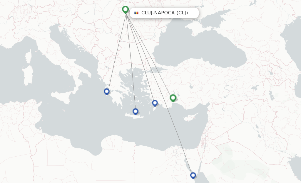 Route map with flights from Cluj-Napoca with Animawings