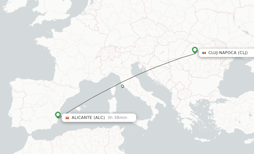 Flights from Cluj-Napoca to Alicante route map
