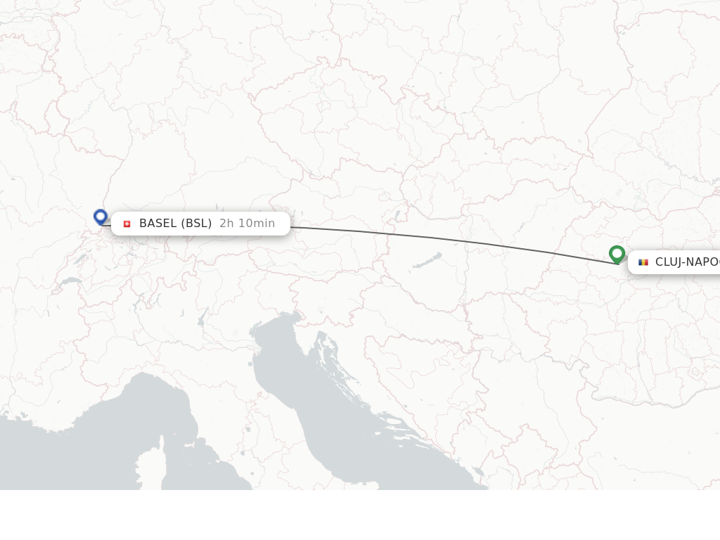 Flights from Cluj-Napoca to Basel, Switzerland/Mulhouse route map