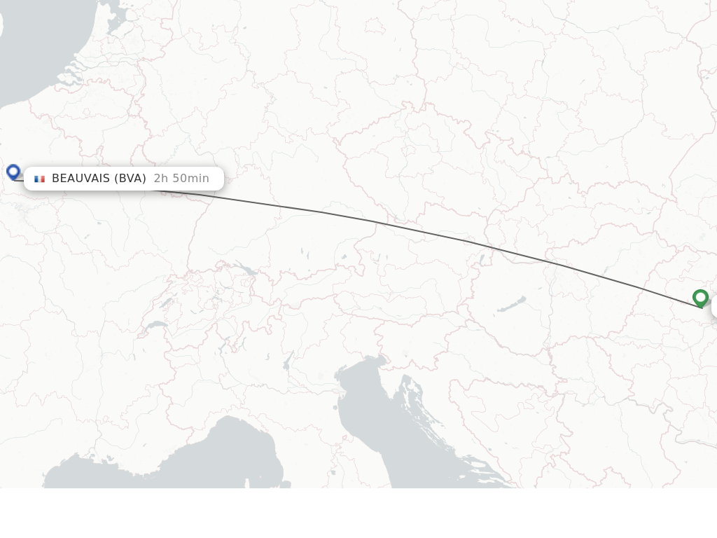 Flights from Cluj-Napoca to Paris route map