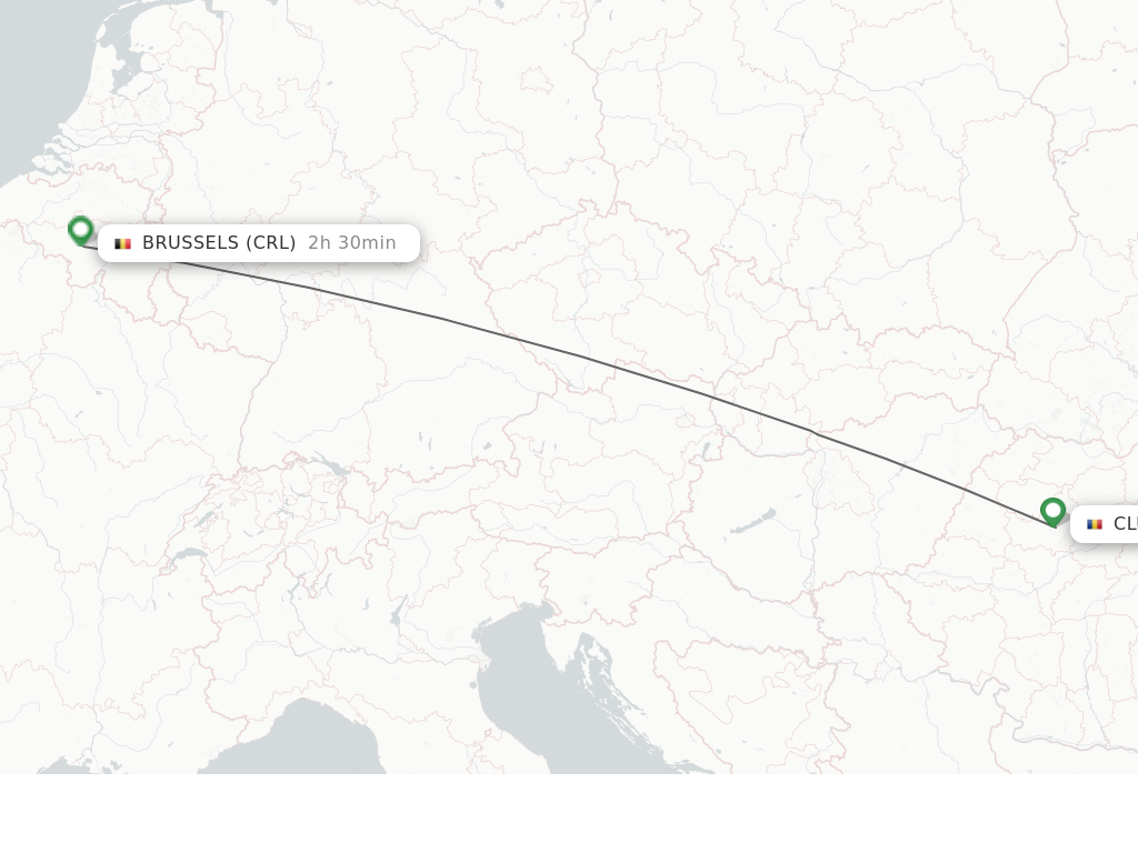Flights from Cluj-Napoca to Brussels route map