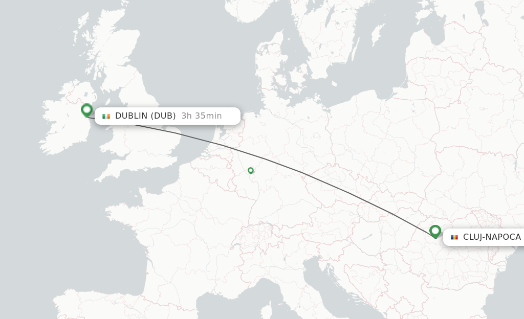 Flights from Cluj-Napoca to Dublin route map