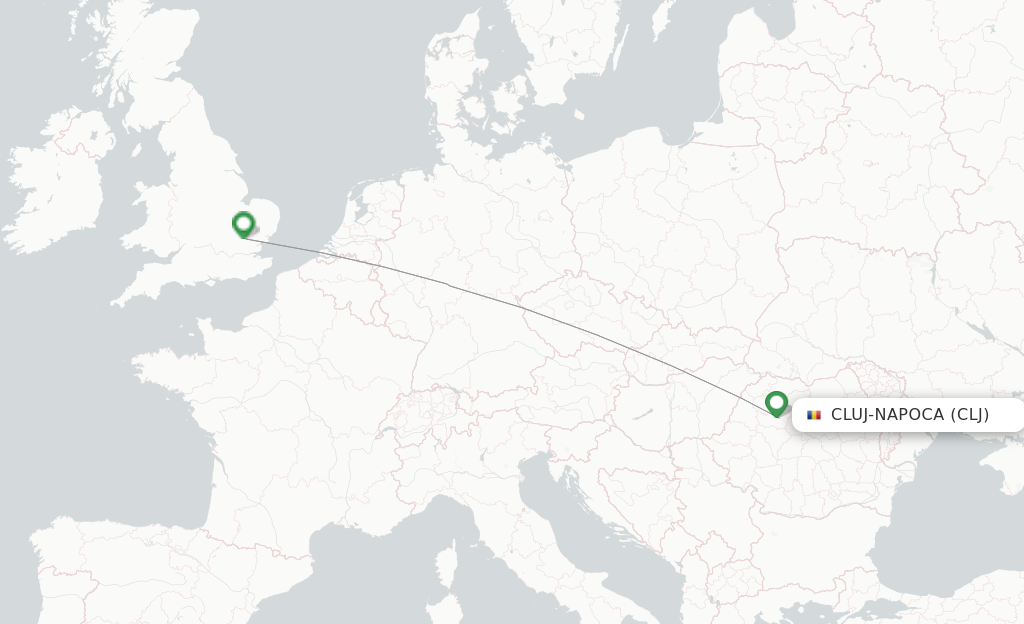 Route map with flights from Cluj-Napoca with Ryanair