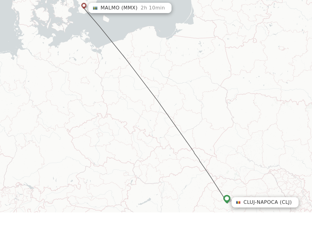 Flights from Cluj-Napoca to Malmo route map