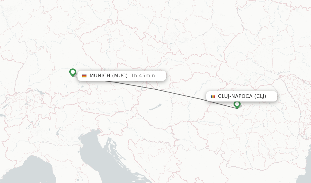 Flights from Cluj-Napoca to Munich route map