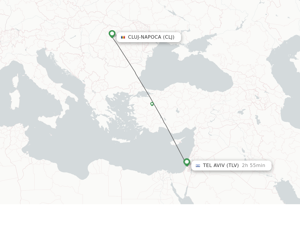 Flights from Cluj-Napoca to Tel Aviv-Yafo route map