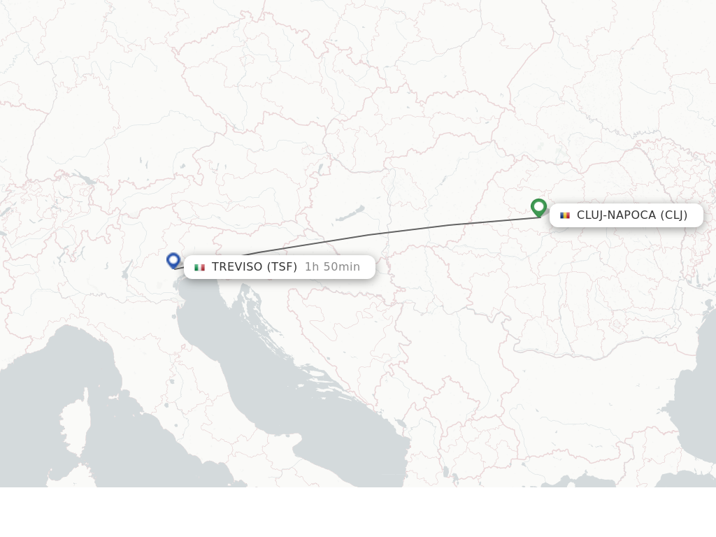 Flights from Cluj-Napoca to Venice route map
