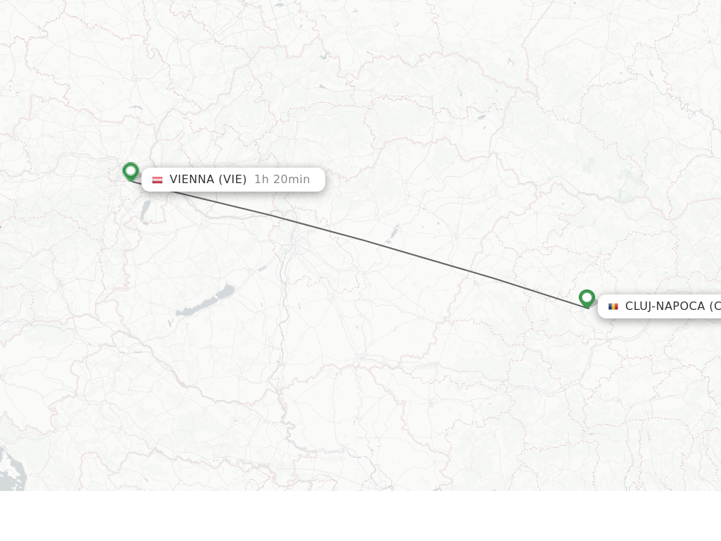 Flights from Cluj-Napoca to Vienna route map