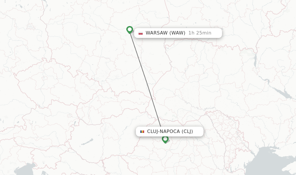 Flights from Cluj-Napoca to Warsaw route map