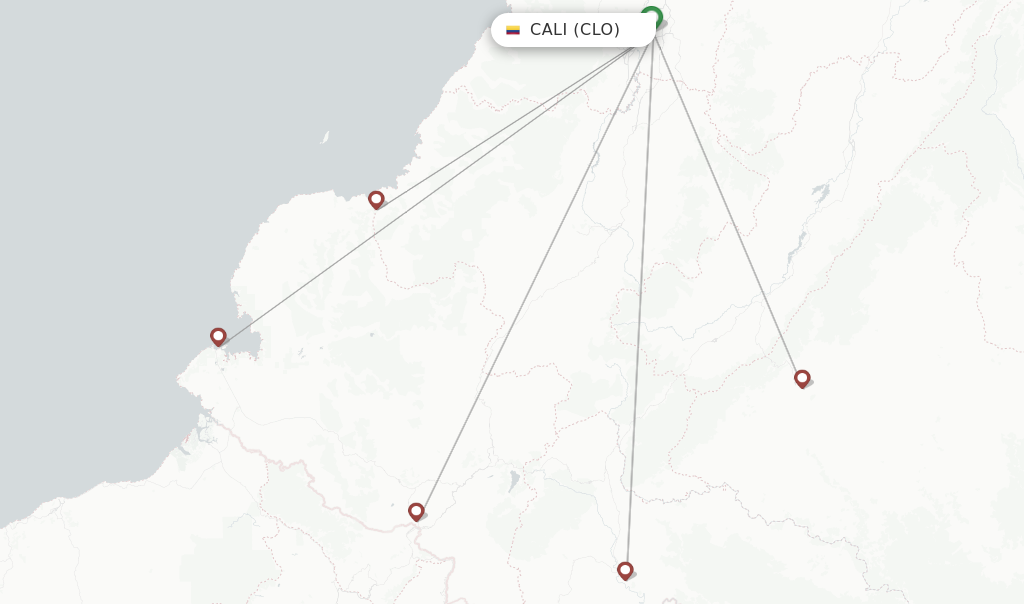 Route map with flights from Cali with SATENA