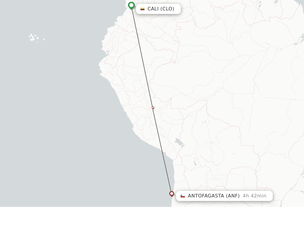 Flights from Cali to Antofagasta route map