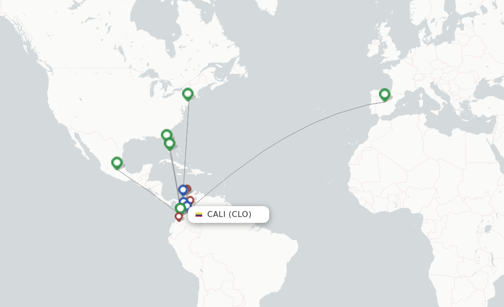 Route map with flights from Cali with AVIANCA