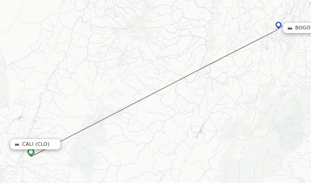 Flights from Cali to Bogota route map