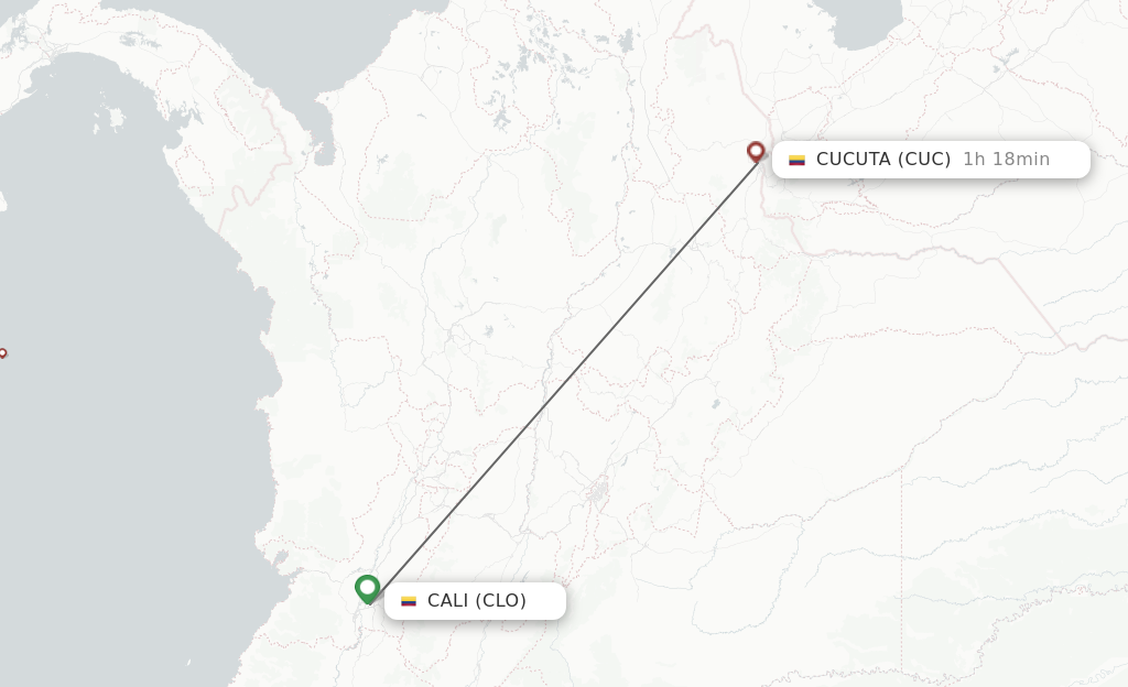 Flights from Cali to Cucuta route map