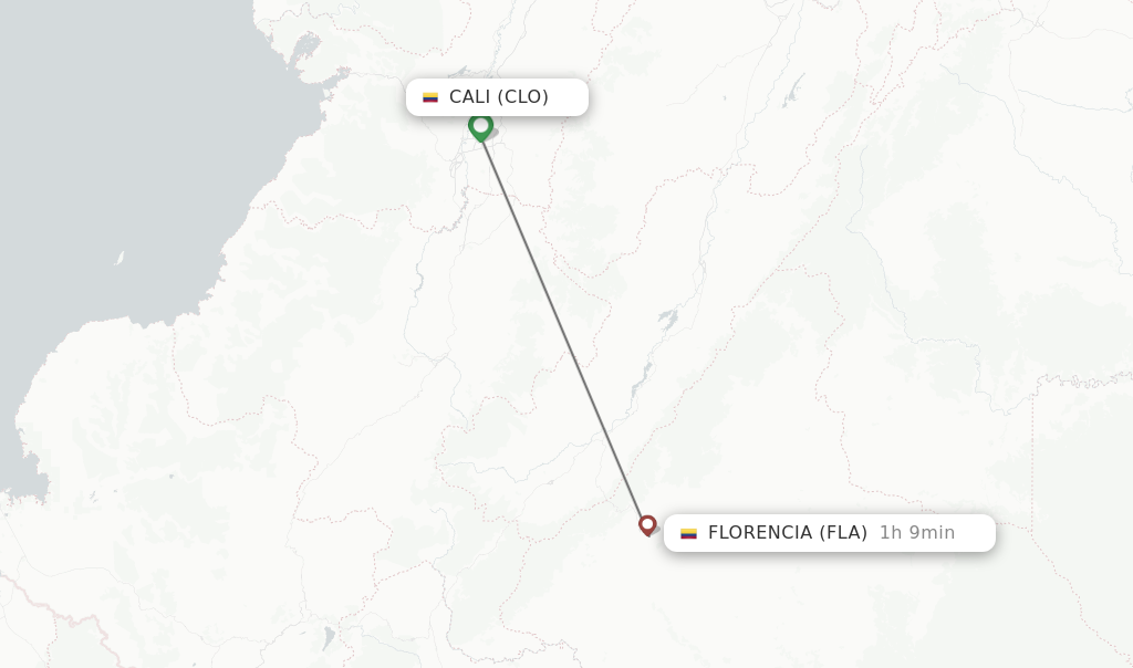 Flights from Cali to Florencia route map