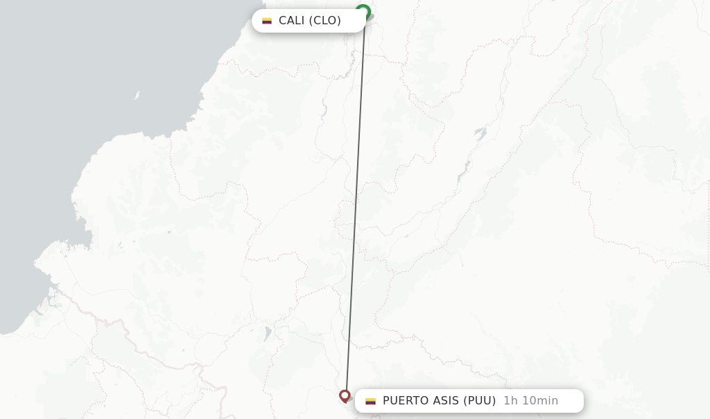 Flights from Cali to Puerto Asis route map