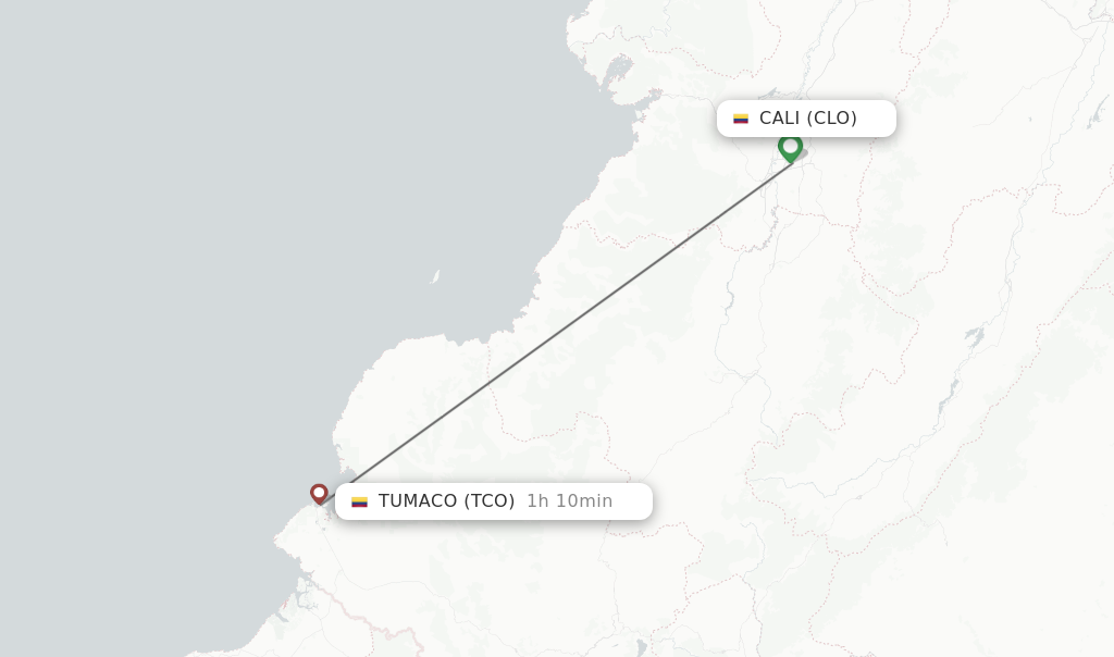 Flights from Cali to Tumaco route map