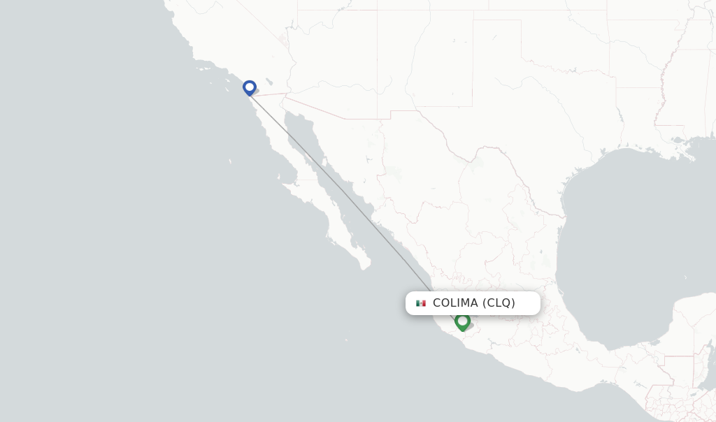 Route map with flights from Colima with Volaris