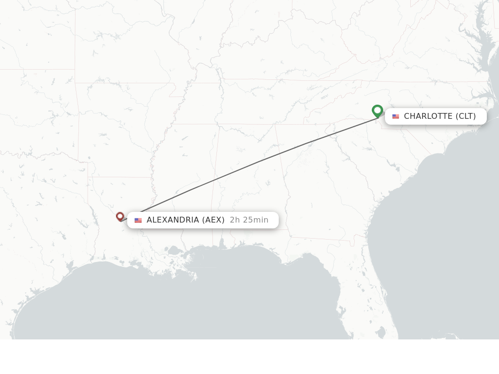 Flights from Charlotte to Alexandria route map