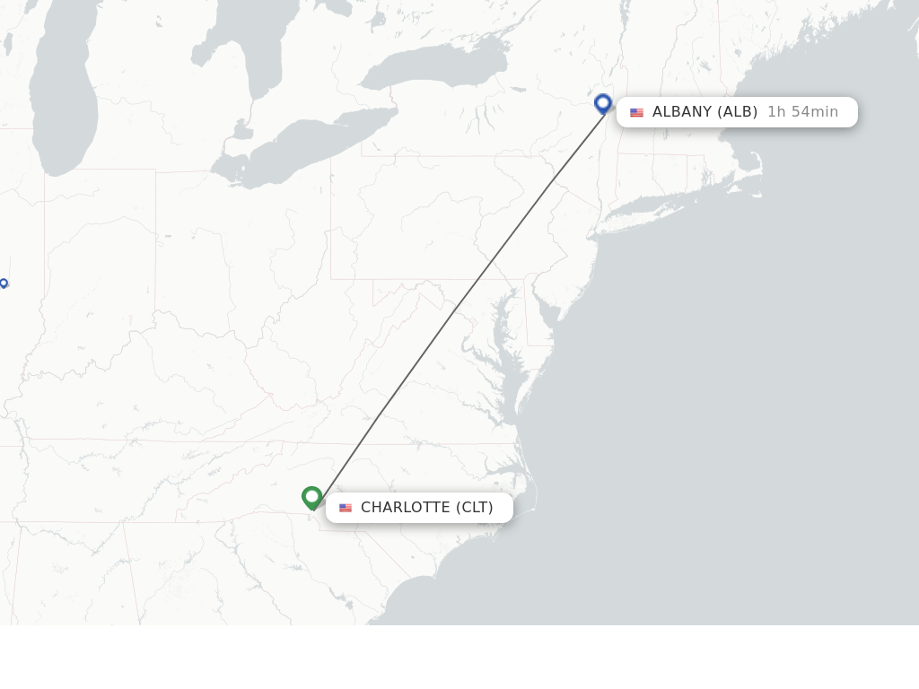 Flights from Charlotte to Albany route map