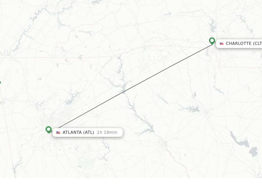 Flights from Charlotte to Atlanta route map