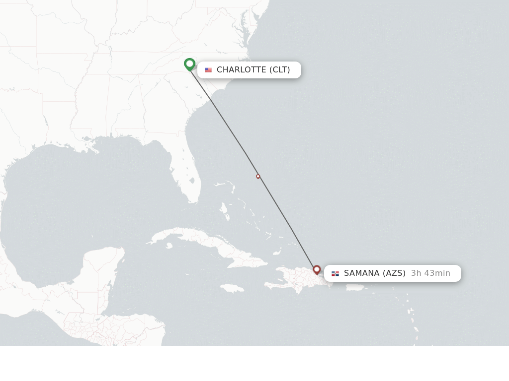 Flights from Charlotte to Samana route map