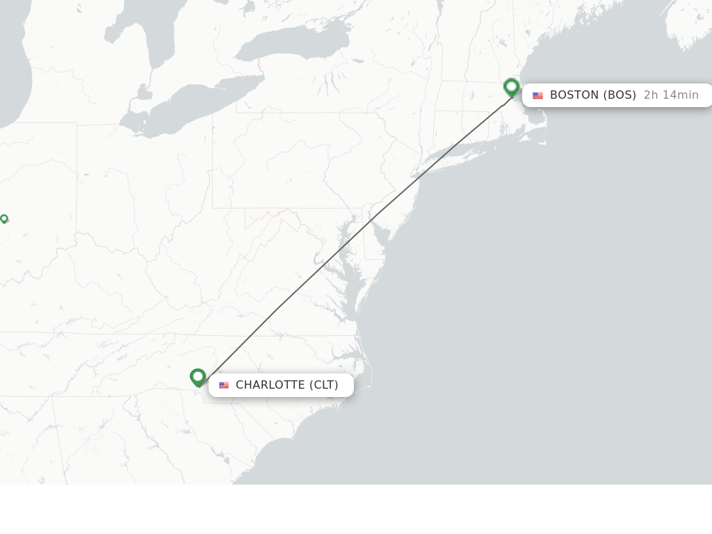 Flights from Charlotte to Boston route map