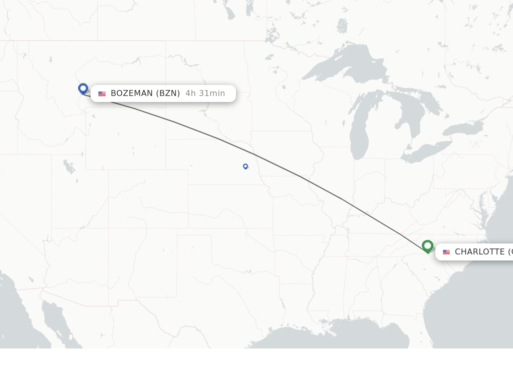 Flights from Charlotte to Bozeman route map