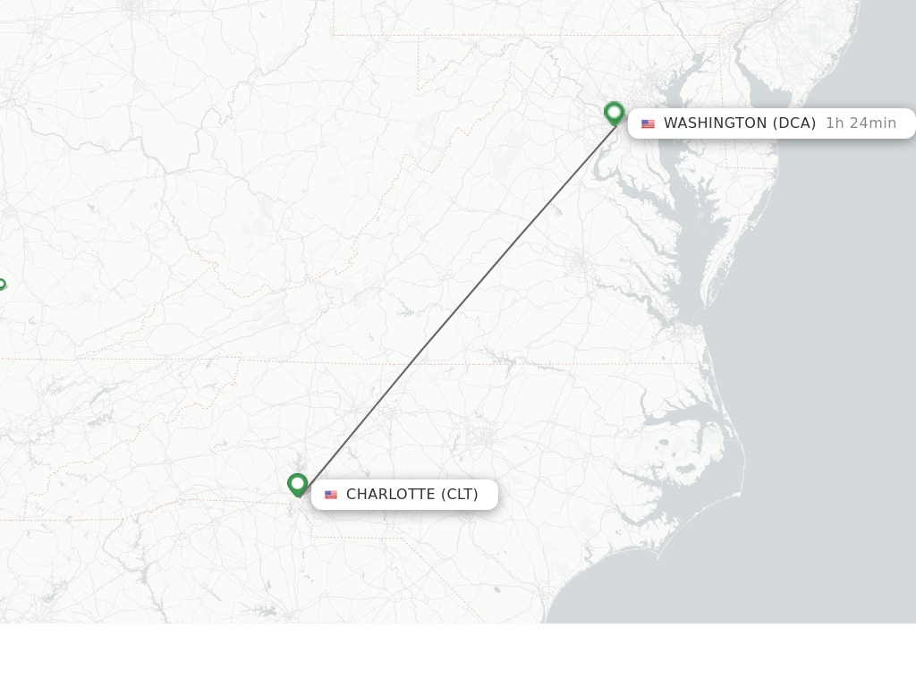 Flights from Charlotte to Washington route map