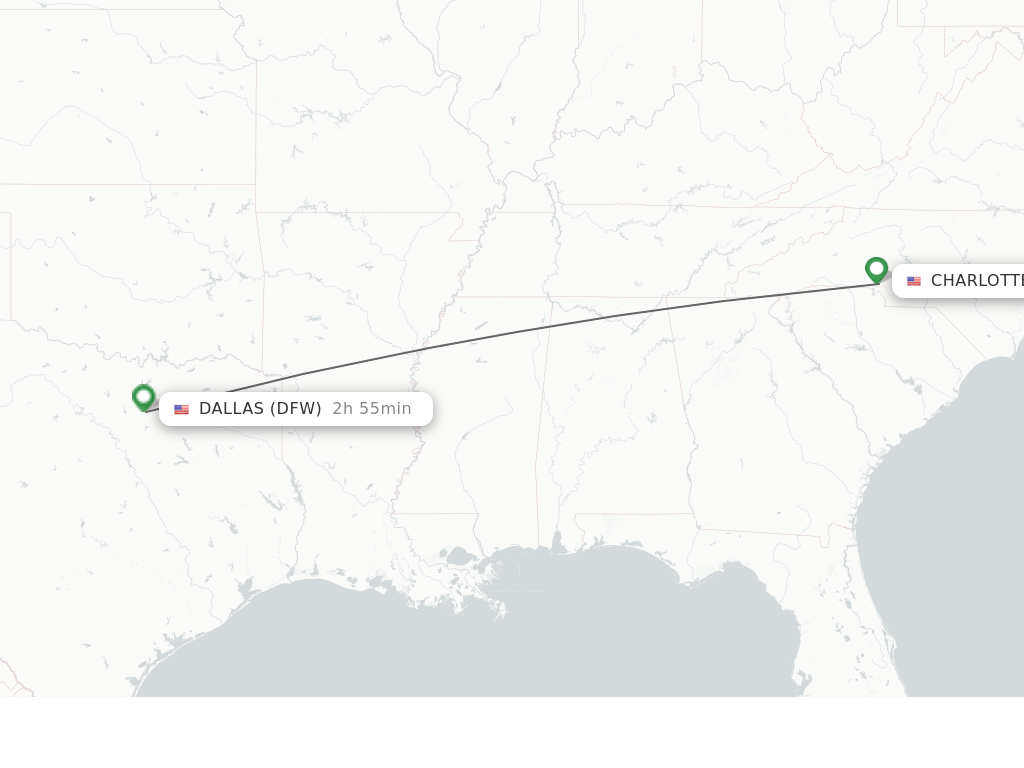 Flights from Charlotte to Dallas route map
