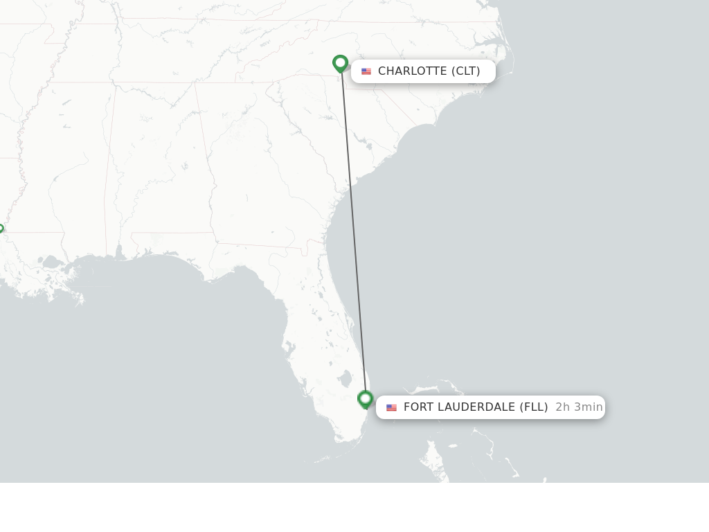 Flights from Charlotte to Fort Lauderdale route map