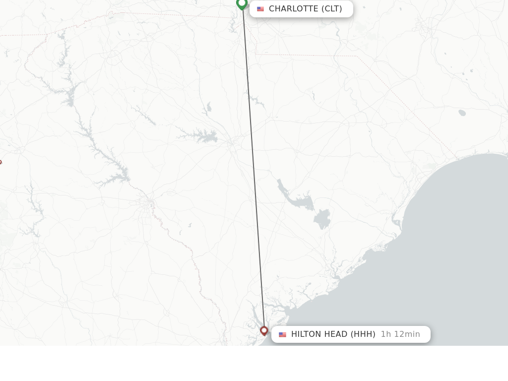 Flights from Charlotte to Hilton Head route map