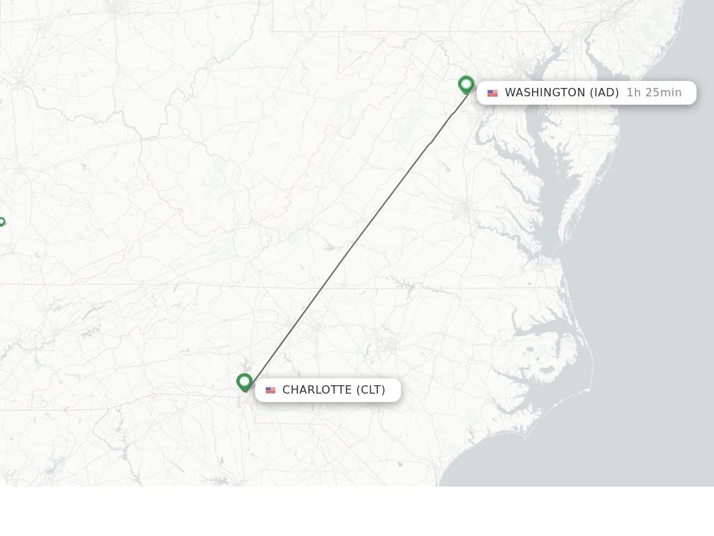Flights from Charlotte to Dulles route map