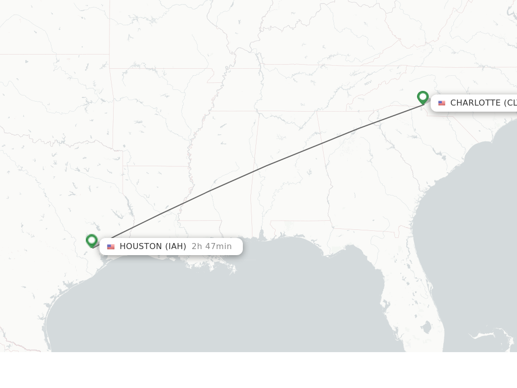 Flights from Charlotte to Houston route map