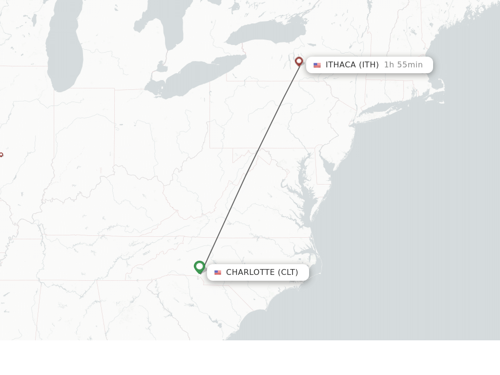 Flights from Charlotte to Ithaca route map
