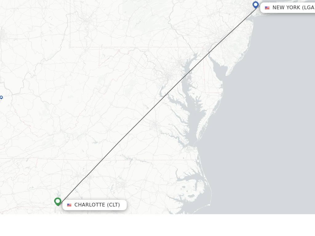 Flights from Charlotte to New York route map