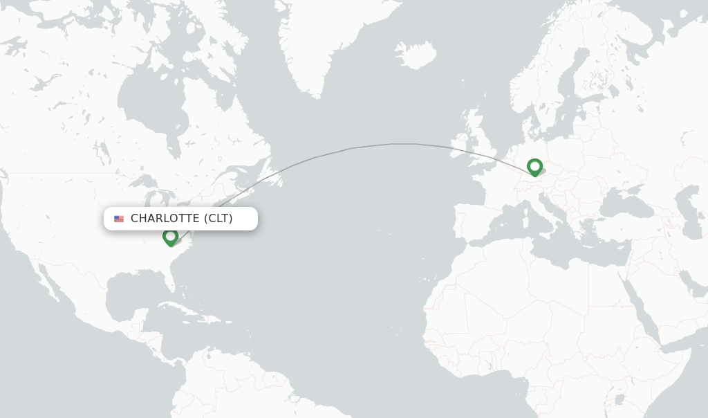Route map with flights from Charlotte with Lufthansa