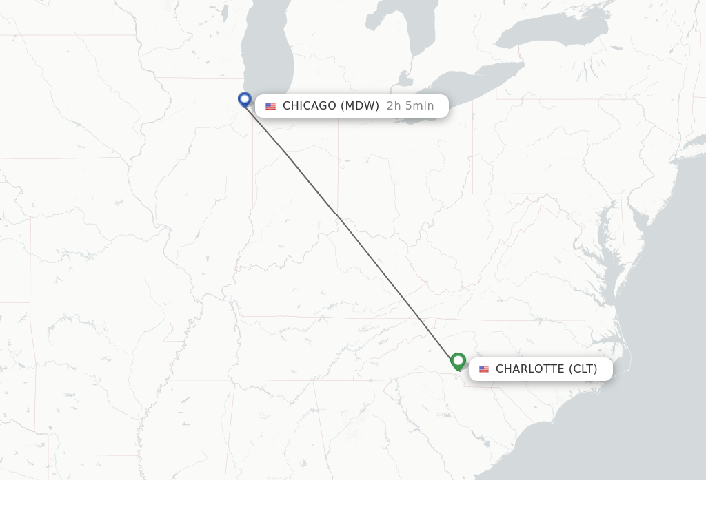 Flights from Charlotte to Chicago route map