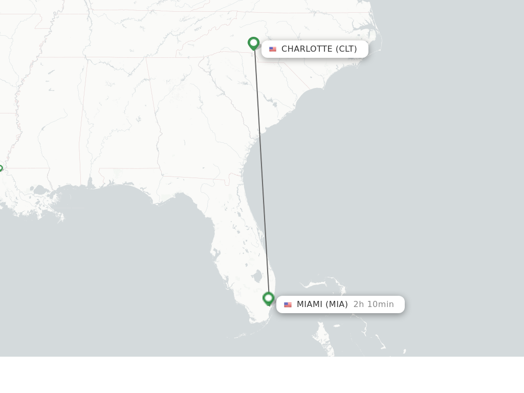 Flights from Charlotte to Miami route map