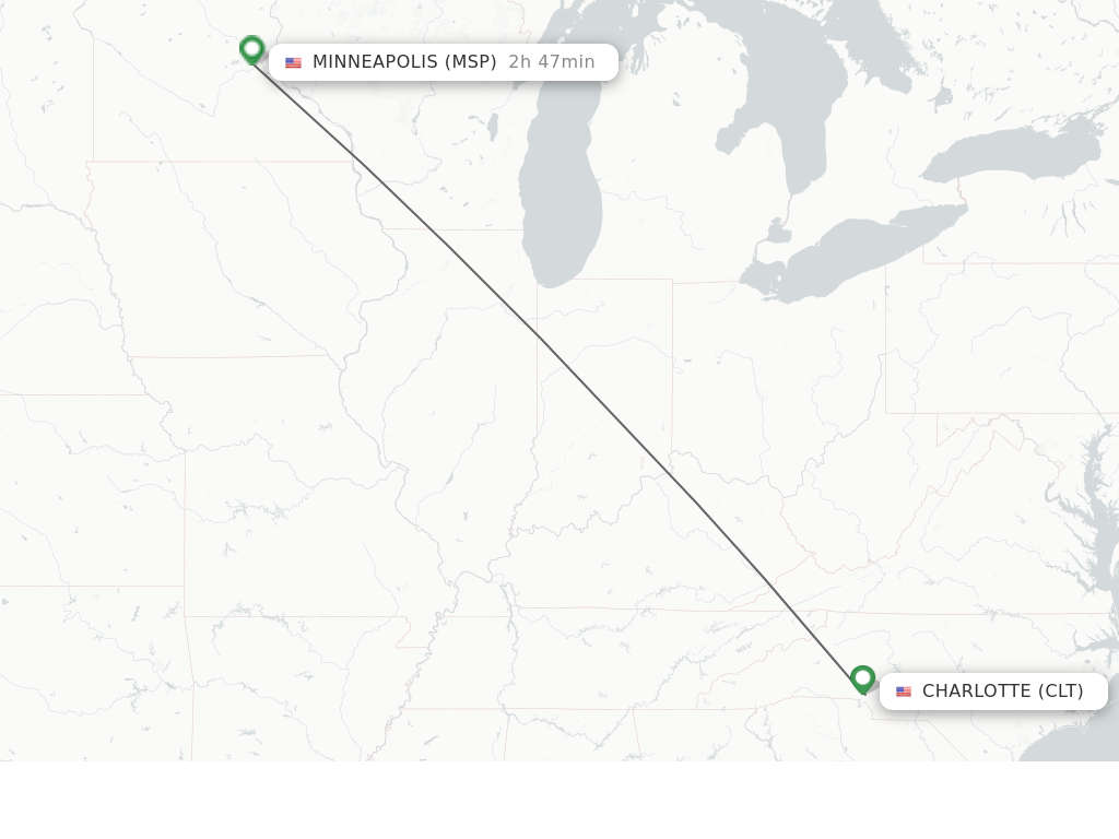 Flights from Charlotte to Minneapolis route map