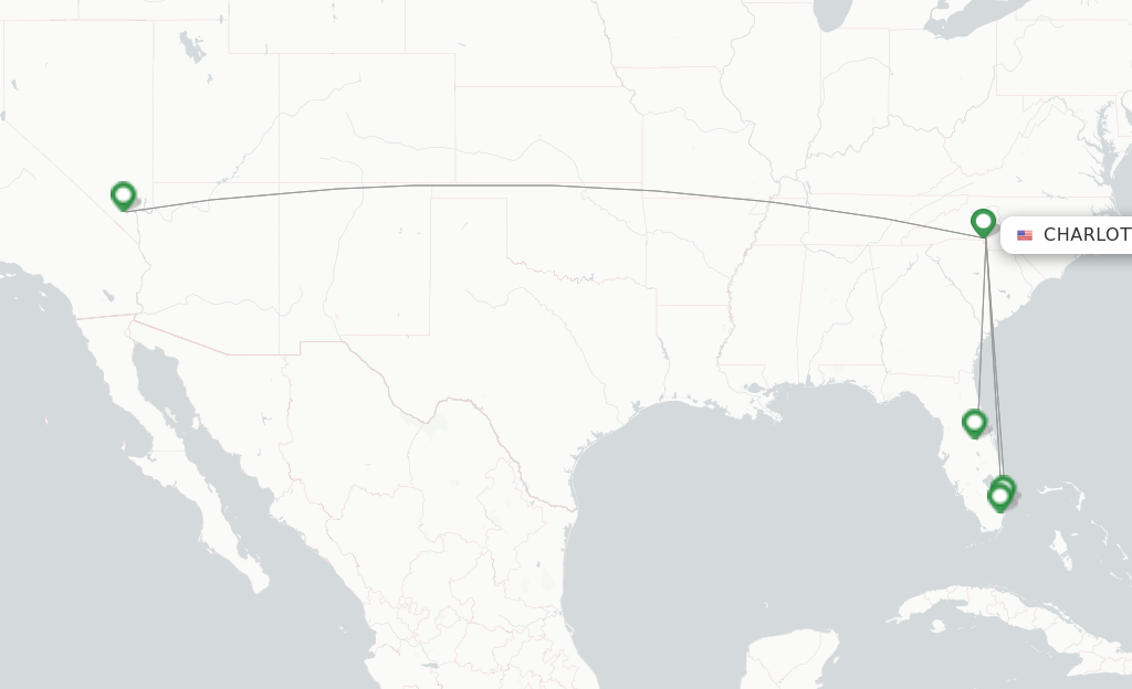 Route map with flights from Charlotte with Spirit
