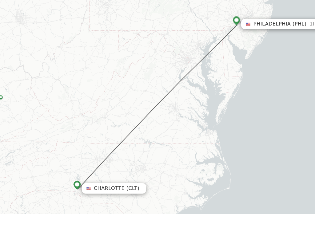 Flights from Charlotte to Philadelphia route map