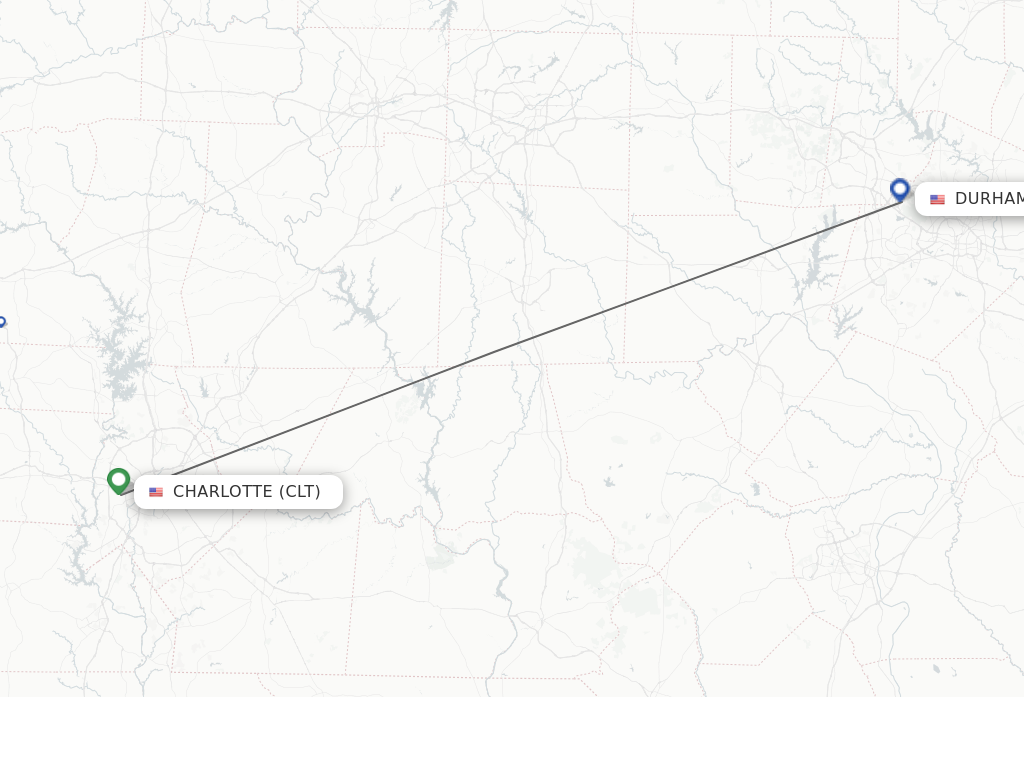 Flights from Charlotte to Raleigh/Durham route map