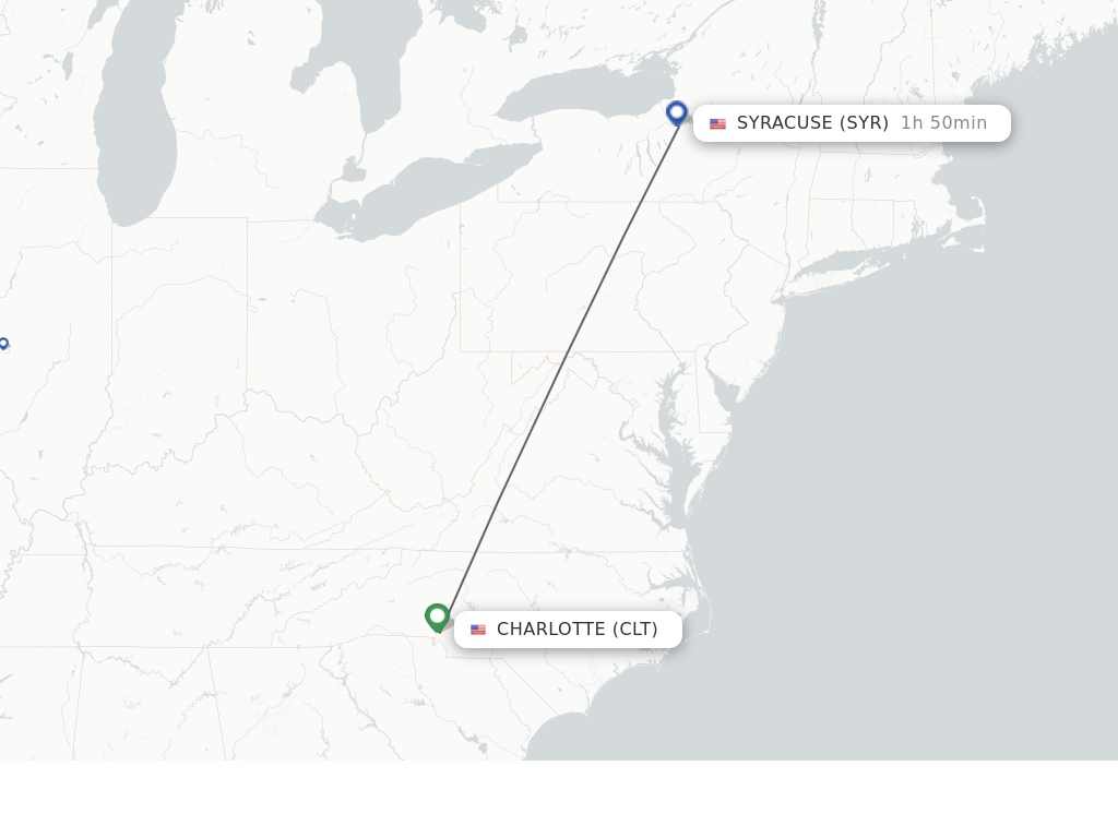 Flights from Charlotte to Syracuse route map