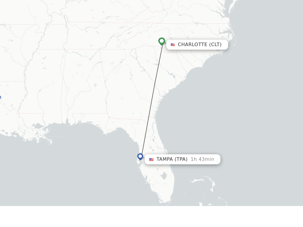 Flights from Charlotte to Tampa route map