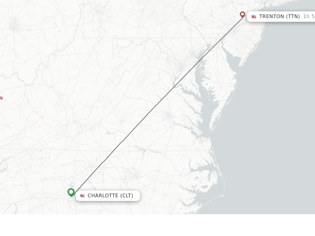 Flights from Charlotte to Trenton route map