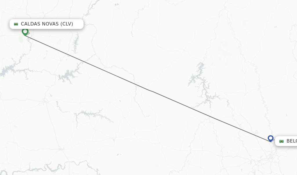 Flights from Caldas Novas to Belo Horizonte route map