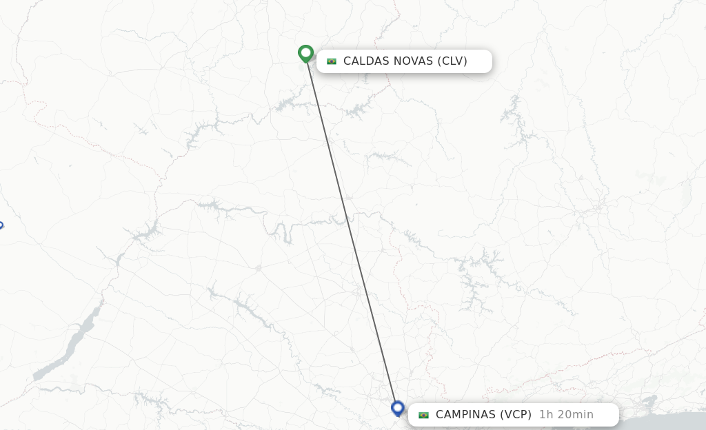 Flights from Caldas Novas to Campinas route map