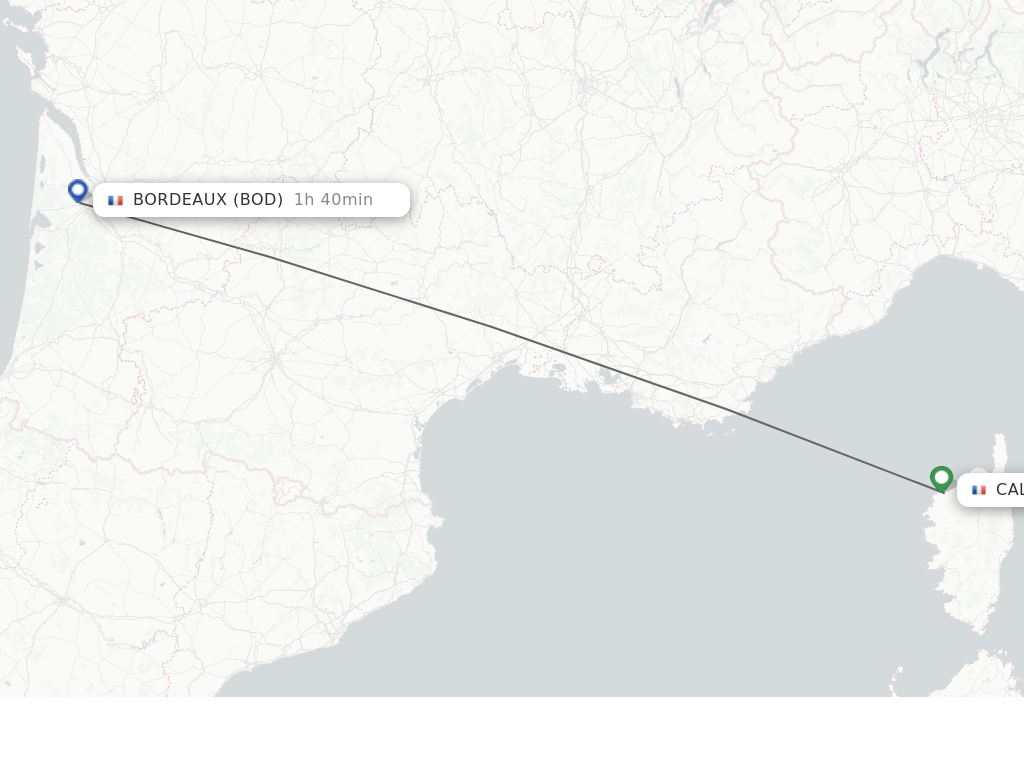 Flights from Calvi to Bordeaux route map