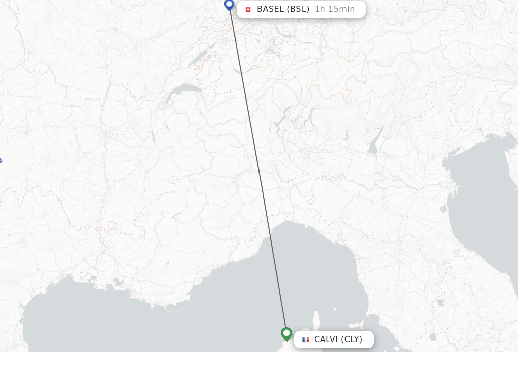 Flights from Calvi to Basel, Switzerland/Mulhouse route map